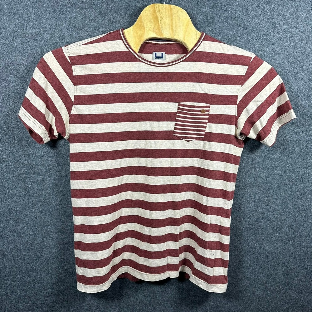 Adolfo Dominguez Mens Striped Pocket T-Shirt Red White Large Short‎ Sleeve